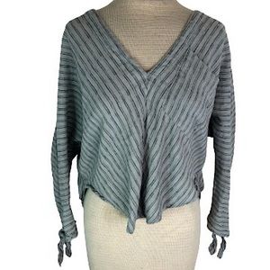 FAVLUX Striped Dolman Boho V-Neck Blouse | Flowy Fit, Tie Cuffs | Size Small